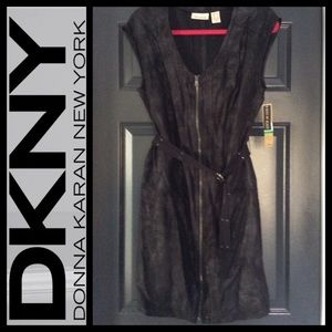 NWT DKNY Faux Suede Belted Moto Dress